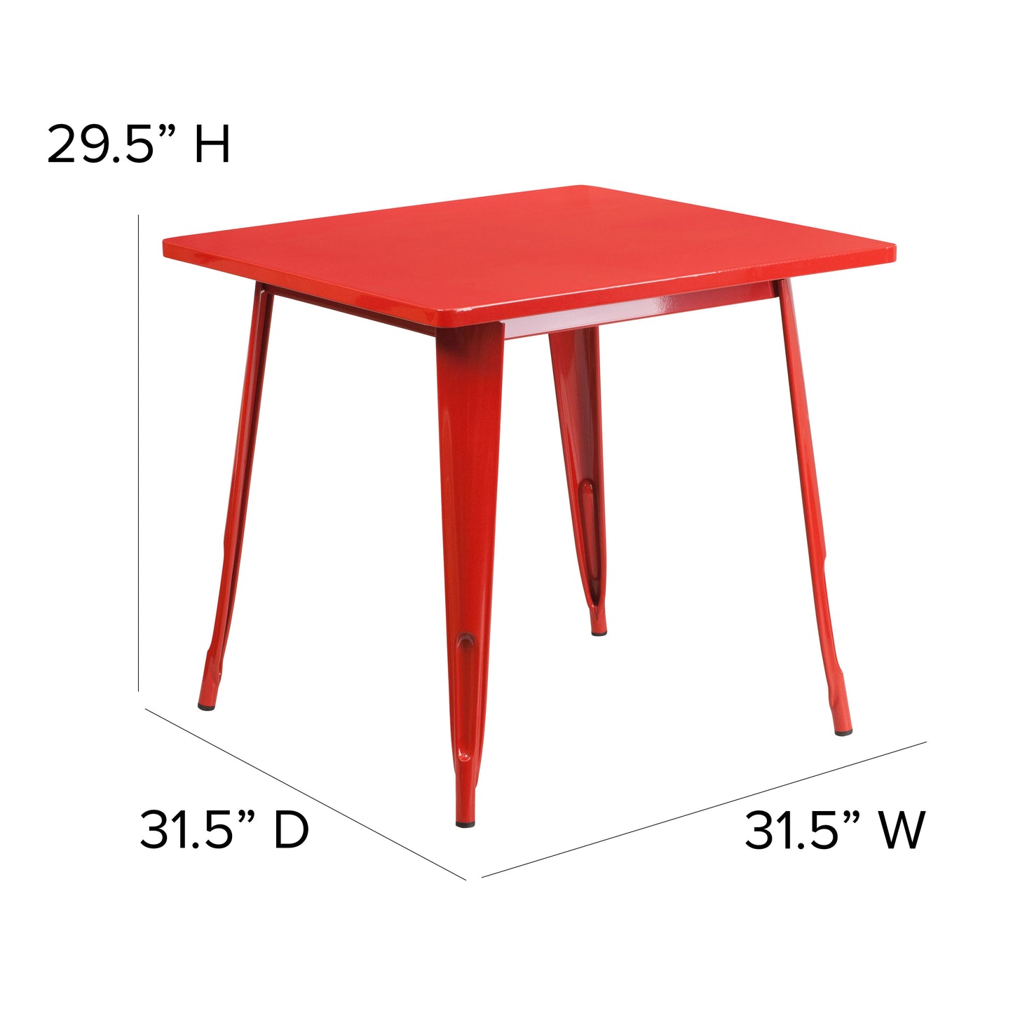Foster Commercial Grade 31.5" Square Red Metal Indoor-Outdoor Table Set with 4 Stack Chairs