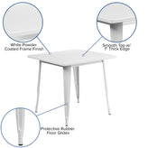 Foster Commercial Grade 31.5" Square White Metal Indoor-Outdoor Table Set with 4 Stack Chairs