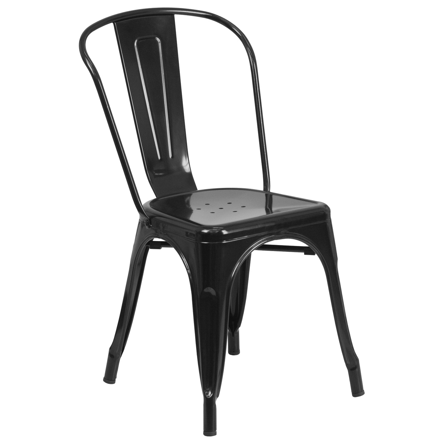 Foster Commercial Grade 31.5" Square Black Metal Indoor-Outdoor Table Set with 4 Stack Chairs