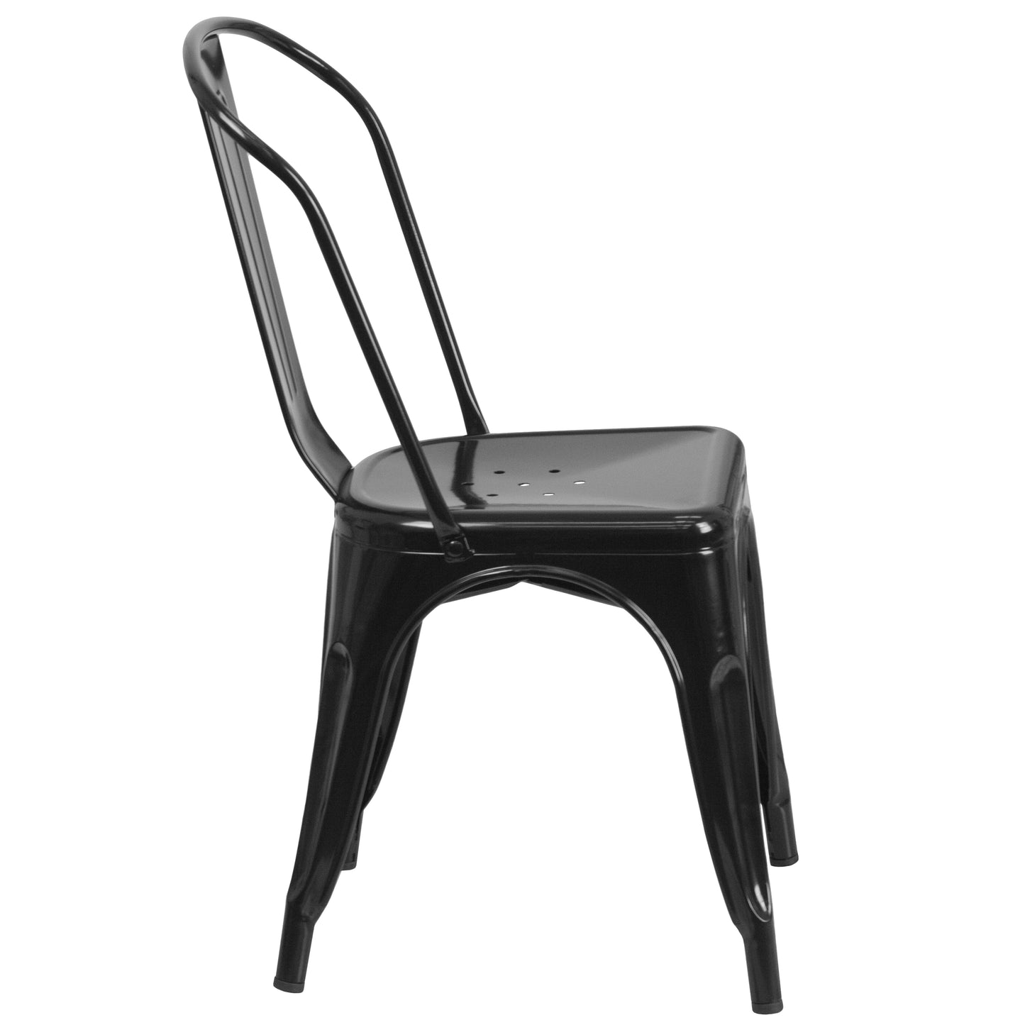Foster Commercial Grade 31.5" Square Black Metal Indoor-Outdoor Table Set with 4 Stack Chairs