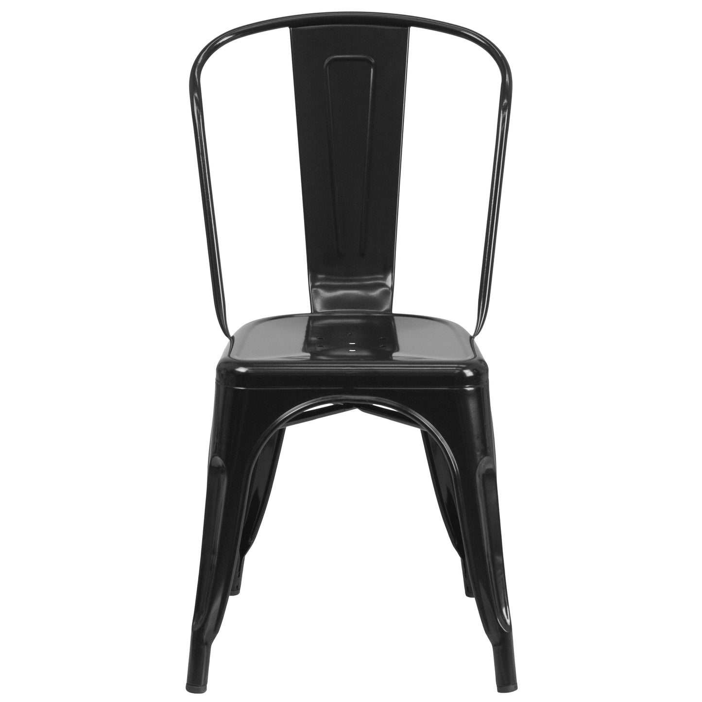 Foster Commercial Grade 31.5" Square Black Metal Indoor-Outdoor Table Set with 4 Stack Chairs