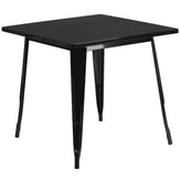 Foster Commercial Grade 31.5" Square Black Metal Indoor-Outdoor Table Set with 4 Stack Chairs