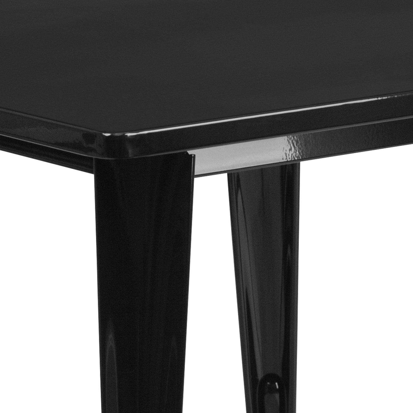 Foster Commercial Grade 31.5" Square Black Metal Indoor-Outdoor Table Set with 4 Stack Chairs