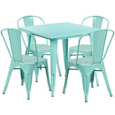 Foster Commercial Grade 31.5" Square Mint Green Metal Indoor-Outdoor Table Set with 4 Stack Chairs
