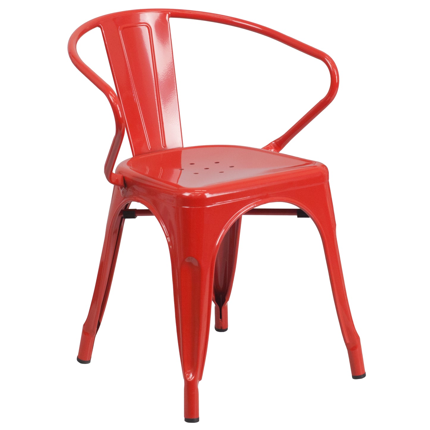 Grady Commercial Grade 31.5" Square Red Metal Indoor-Outdoor Table Set with 4 Arm Chairs