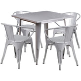 Grady Commercial Grade 31.5" Square Silver Metal Indoor-Outdoor Table Set with 4 Arm Chairs