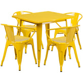 Grady Commercial Grade 31.5" Square Yellow Metal Indoor-Outdoor Table Set with 4 Arm Chairs