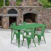 Darcy Commercial Grade 31.5" x 63" Rectangular Green Metal Indoor-Outdoor Table Set with 4 Stack Chairs