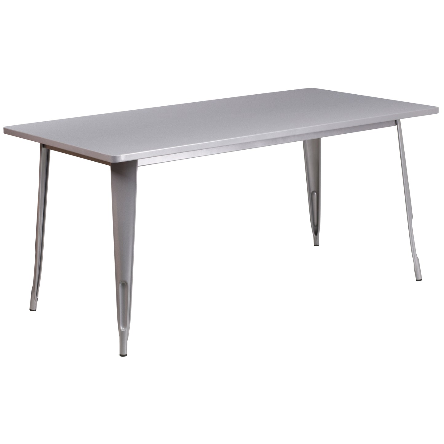 Darcy Commercial Grade 31.5" x 63" Rectangular Silver Metal Indoor-Outdoor Table Set with 4 Stack Chairs