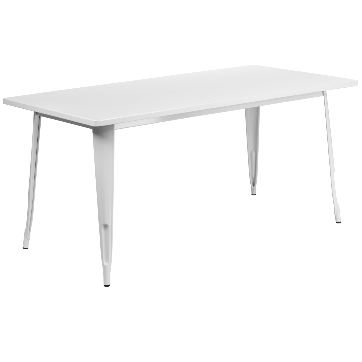 Darcy Commercial Grade 31.5" x 63" Rectangular White Metal Indoor-Outdoor Table Set with 4 Stack Chairs