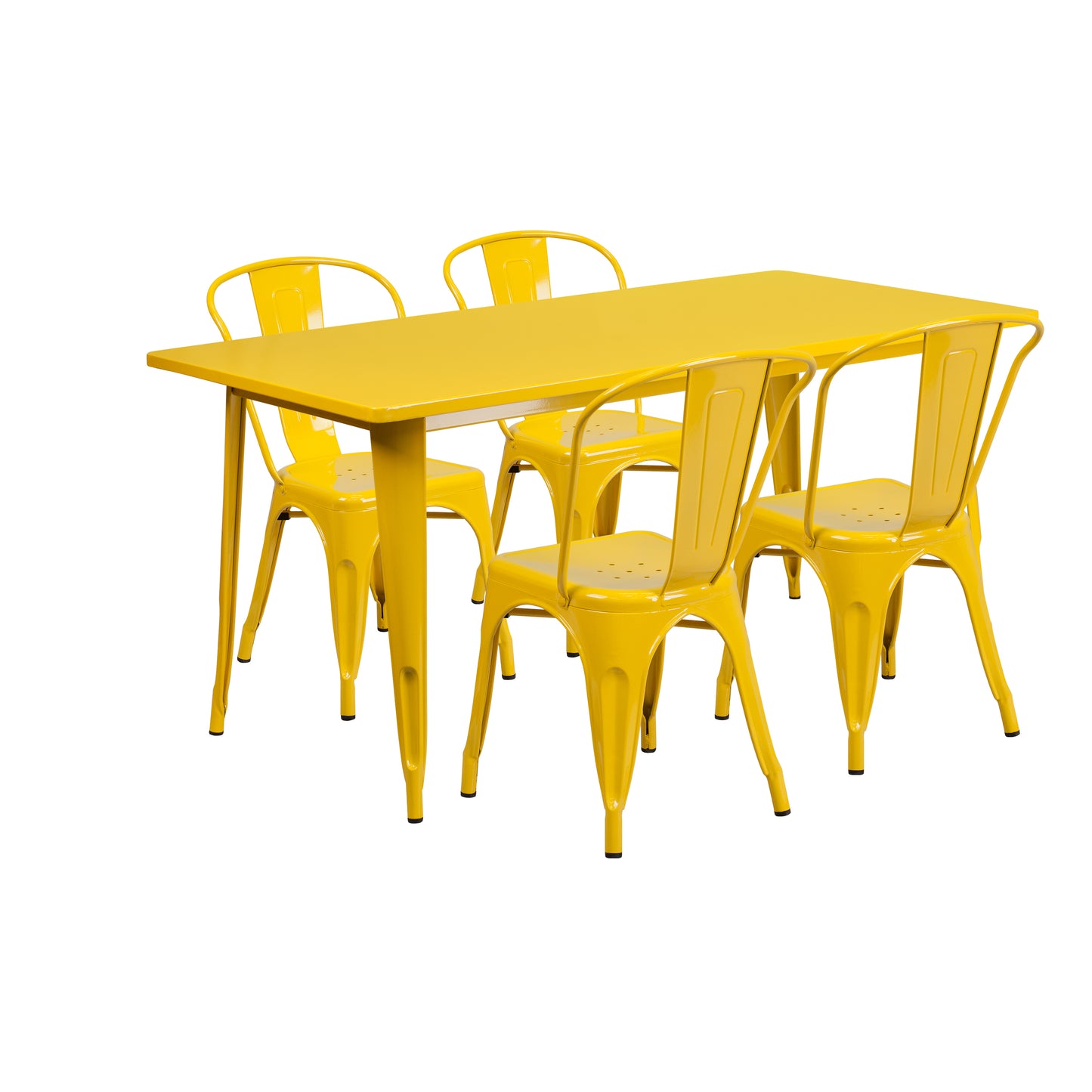 Darcy Commercial Grade 31.5" x 63" Rectangular Yellow Metal Indoor-Outdoor Table Set with 4 Stack Chairs