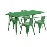 Fisher Commercial Grade 31.5" x 63" Rectangular Green Metal Indoor-Outdoor Table Set with 4 Arm Chairs