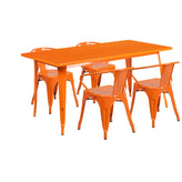 Fisher Commercial Grade 31.5" x 63" Rectangular Orange Metal Indoor-Outdoor Table Set with 4 Arm Chairs