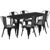 Gilbert Commercial Grade 31.5" x 63" Rectangular Black Metal Indoor-Outdoor Table Set with 6 Stack Chairs