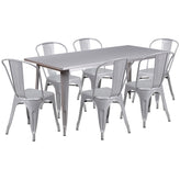 Gilbert Commercial Grade 31.5" x 63" Rectangular Silver Metal Indoor-Outdoor Table Set with 6 Stack Chairs