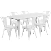 Gilbert Commercial Grade 31.5" x 63" Rectangular White Metal Indoor-Outdoor Table Set with 6 Stack Chairs