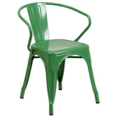 Oakley Commercial Grade 31.5" x 63" Rectangular Green Metal Indoor-Outdoor Table Set with 6 Arm Chairs