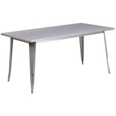 Oakley Commercial Grade 31.5" x 63" Rectangular Silver Metal Indoor-Outdoor Table Set with 6 Arm Chairs