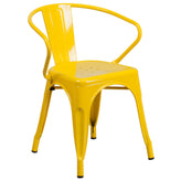 Oakley Commercial Grade 31.5" x 63" Rectangular Yellow Metal Indoor-Outdoor Table Set with 6 Arm Chairs