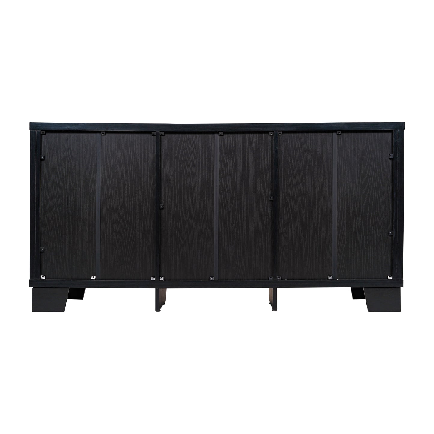 Wells Black 59 Inch Modern Kitchen and Dining Room Buffet Sideboard Storage Cabinet, Engineered Wood with 3 Tempered Glass Doors and 3 Drawers