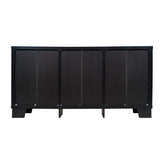 Wells Black 59 Inch Modern Kitchen and Dining Room Buffet Sideboard Storage Cabinet, Engineered Wood with 3 Tempered Glass Doors and 3 Drawers