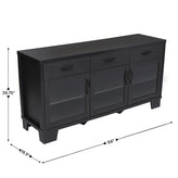 Wells Black 59 Inch Modern Kitchen and Dining Room Buffet Sideboard Storage Cabinet, Engineered Wood with 3 Tempered Glass Doors and 3 Drawers