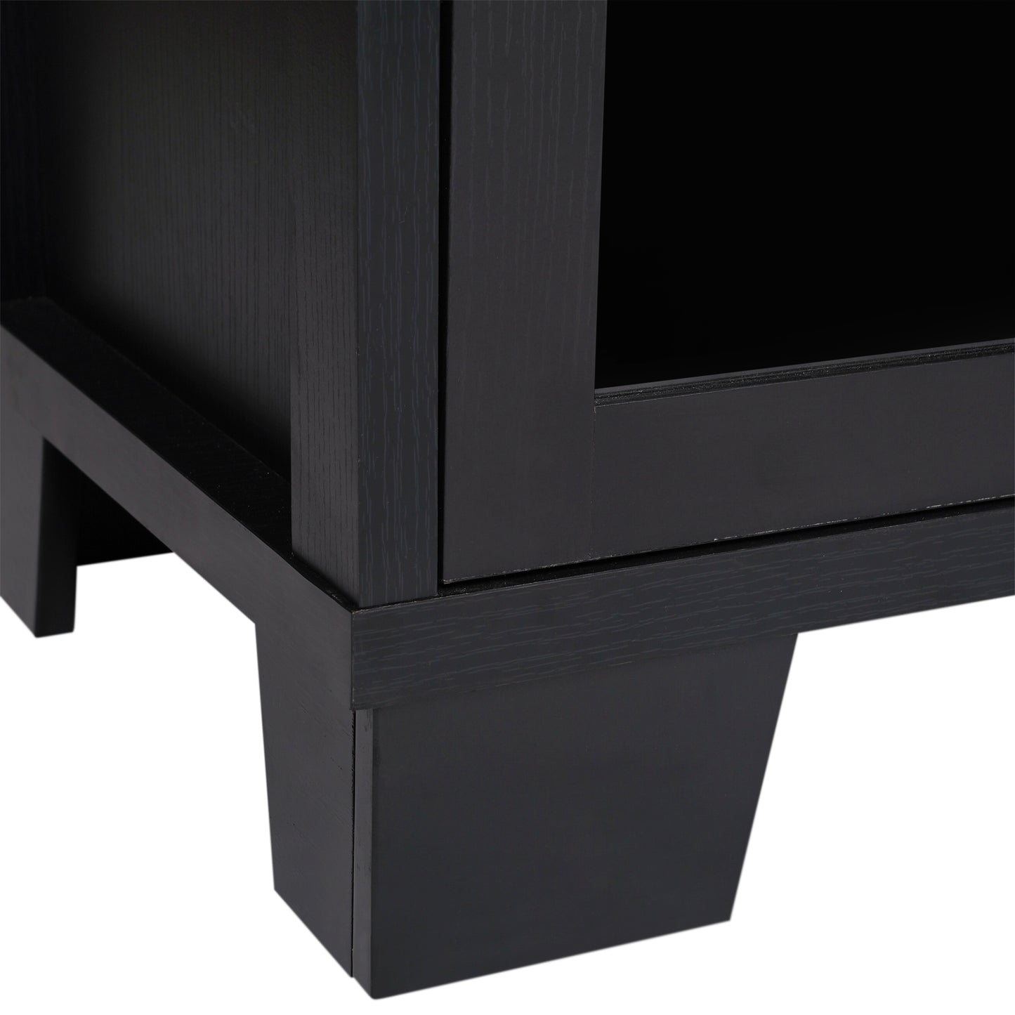 Wells Black 59 Inch Modern Kitchen and Dining Room Buffet Sideboard Storage Cabinet, Engineered Wood with 3 Tempered Glass Doors and 3 Drawers