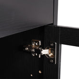 Wells Black 59 Inch Modern Kitchen and Dining Room Buffet Sideboard Storage Cabinet, Engineered Wood with 3 Tempered Glass Doors and 3 Drawers