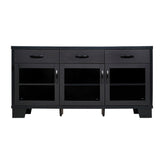 Wells Black 59 Inch Modern Kitchen and Dining Room Buffet Sideboard Storage Cabinet, Engineered Wood with 3 Tempered Glass Doors and 3 Drawers