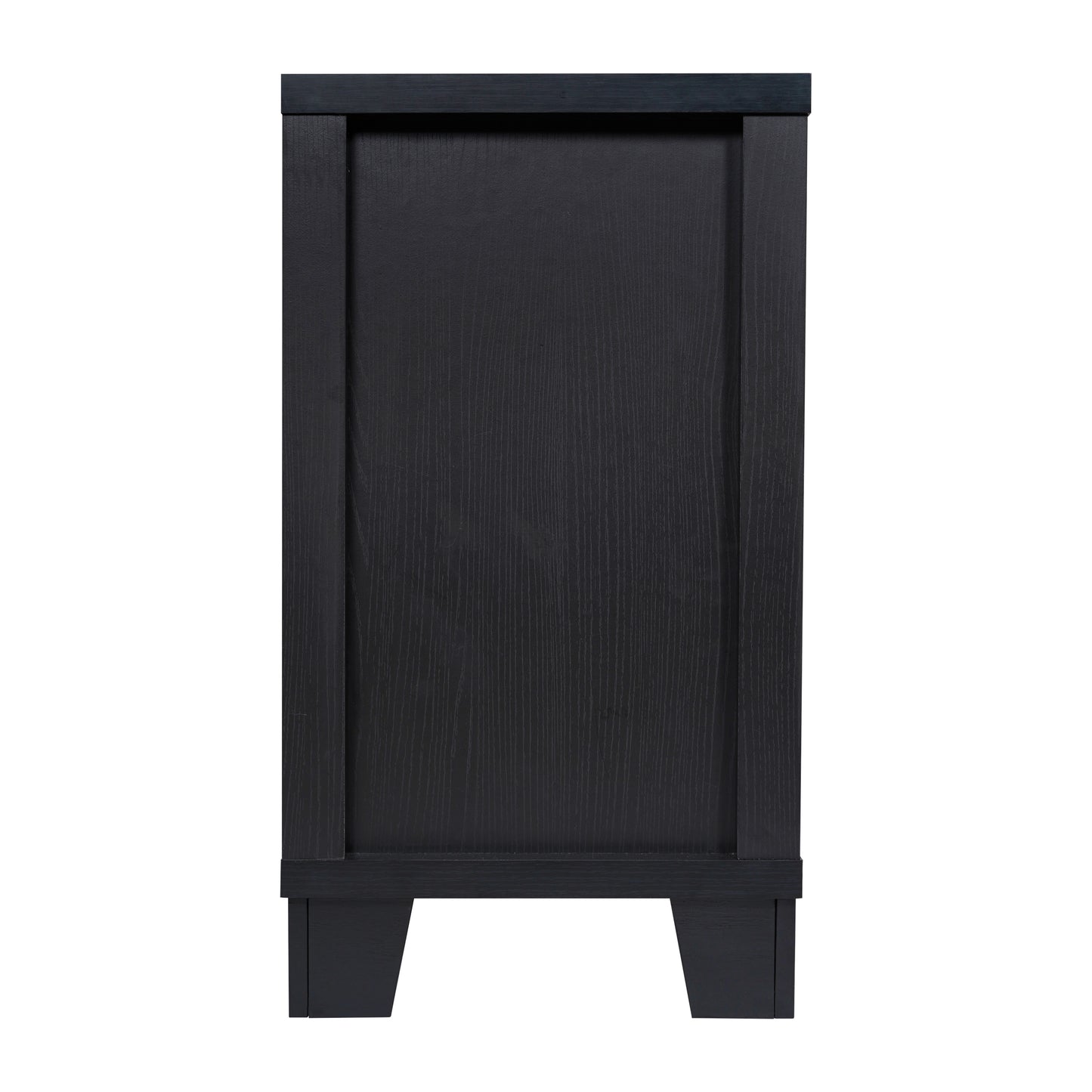 Wells Black 59 Inch Modern Kitchen and Dining Room Buffet Sideboard Storage Cabinet, Engineered Wood with 3 Tempered Glass Doors and 3 Drawers