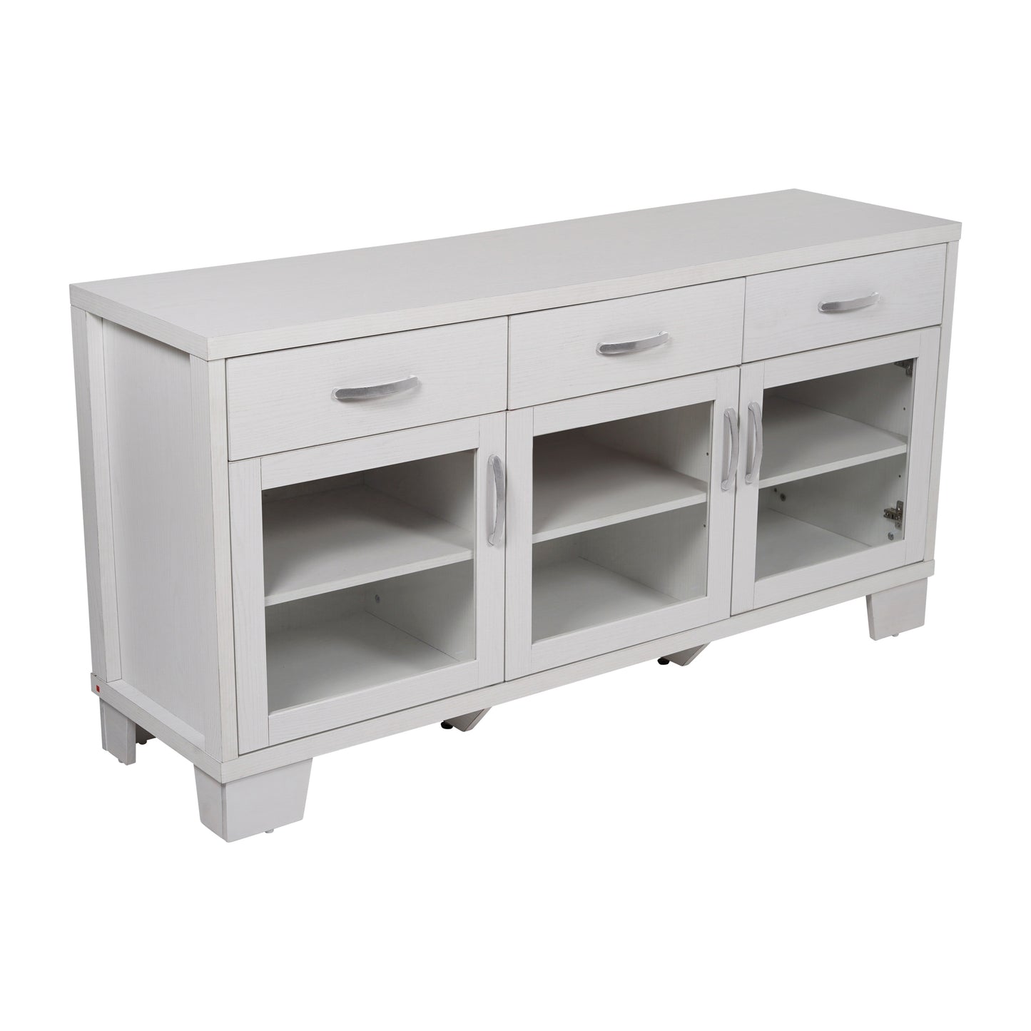 Wells White 59 Inch Modern Kitchen and Dining Room Buffet Sideboard Storage Cabinet, Engineered Wood with 3 Tempered Glass Doors and 3 Drawers