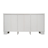Wells White 59 Inch Modern Kitchen and Dining Room Buffet Sideboard Storage Cabinet, Engineered Wood with 3 Tempered Glass Doors and 3 Drawers