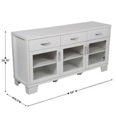 Wells White 59 Inch Modern Kitchen and Dining Room Buffet Sideboard Storage Cabinet, Engineered Wood with 3 Tempered Glass Doors and 3 Drawers