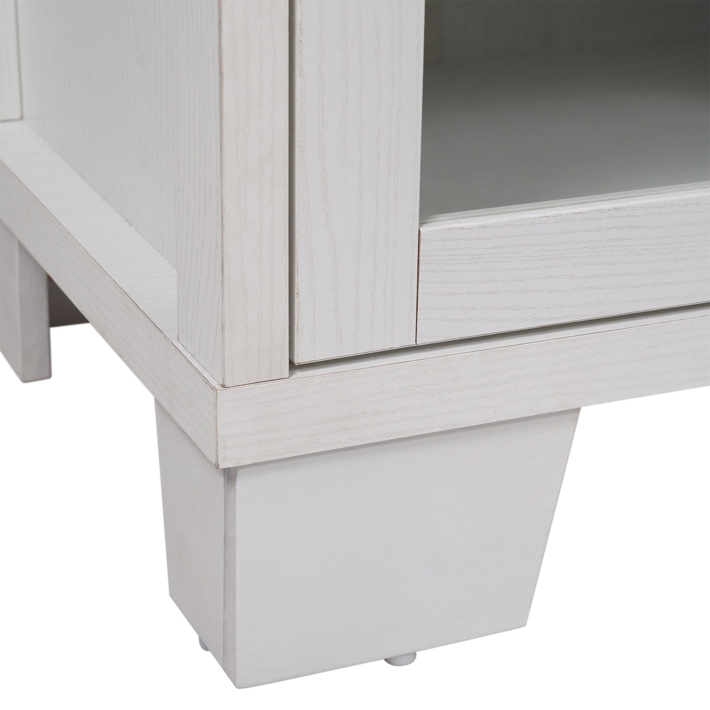 Wells White 59 Inch Modern Kitchen and Dining Room Buffet Sideboard Storage Cabinet, Engineered Wood with 3 Tempered Glass Doors and 3 Drawers