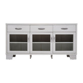 Wells White 59 Inch Modern Kitchen and Dining Room Buffet Sideboard Storage Cabinet, Engineered Wood with 3 Tempered Glass Doors and 3 Drawers