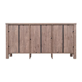 Dion Brown 59 Inch Modern Kitchen and Dining Room Buffet Sideboard Storage Cabinet, Engineered Wood with 2 Tempered Glass Doors, 2 Drawers, Open Shelf