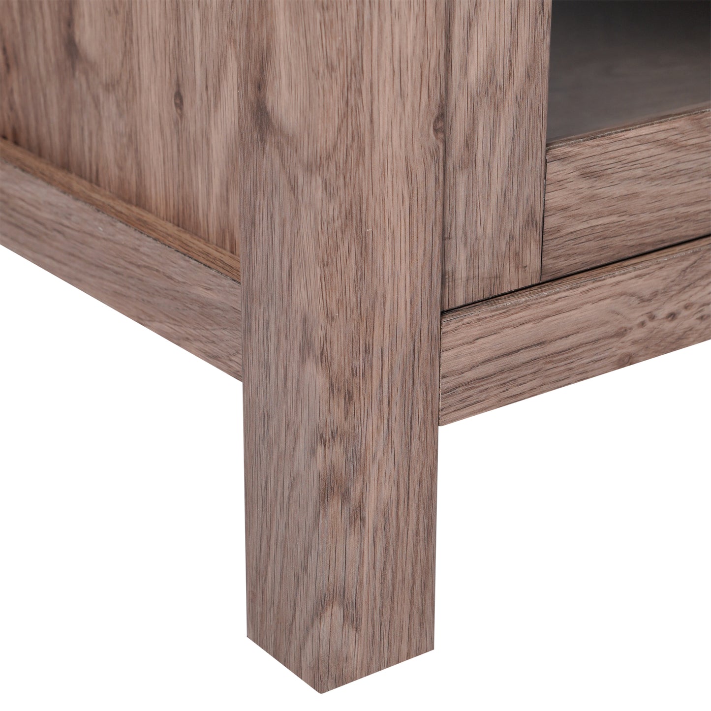 Dion Brown 59 Inch Modern Kitchen and Dining Room Buffet Sideboard Storage Cabinet, Engineered Wood with 2 Tempered Glass Doors, 2 Drawers, Open Shelf