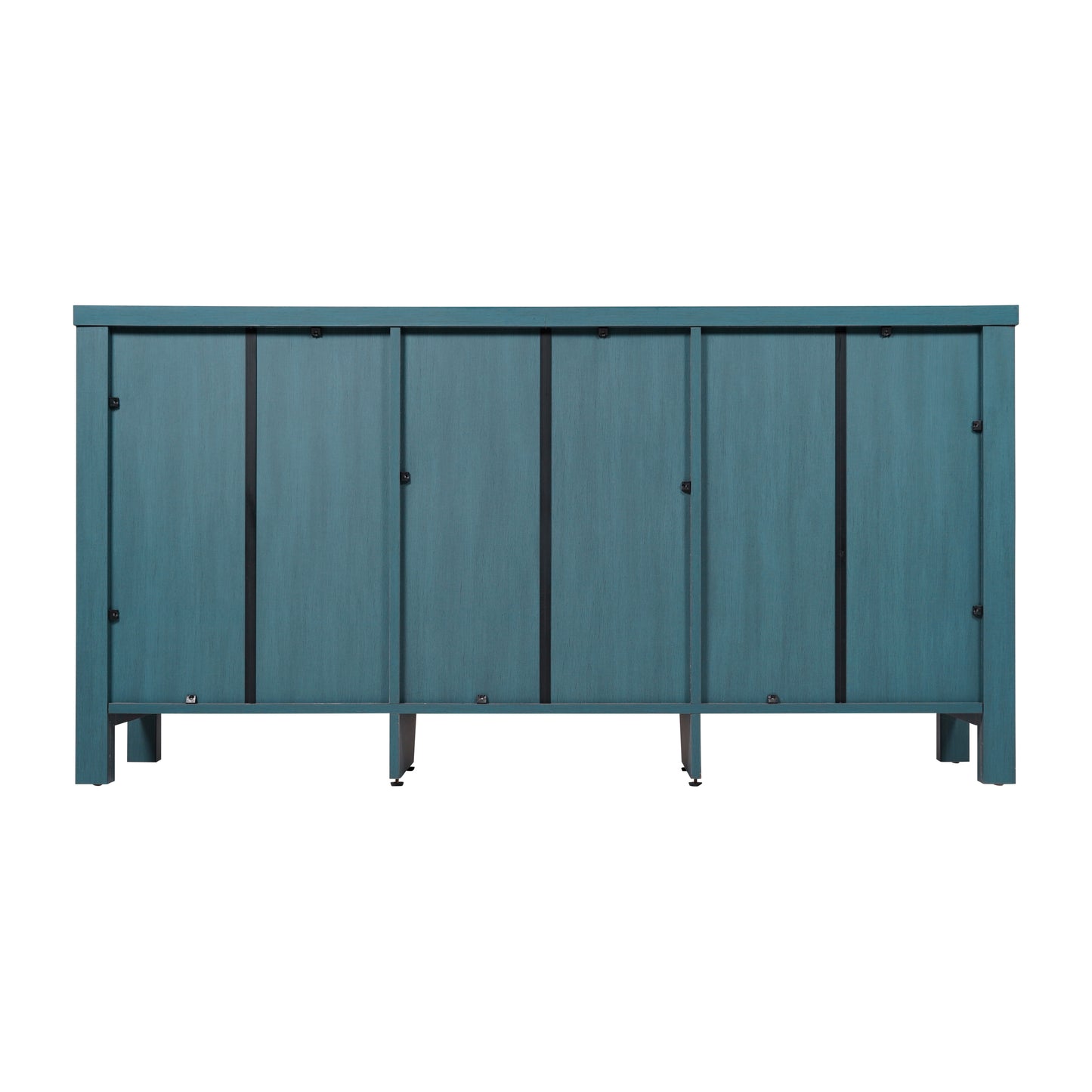 Dion Teal 59 Inch Modern Kitchen and Dining Room Buffet Sideboard Storage Cabinet, Engineered Wood with 2 Tempered Glass Doors, 2 Drawers, Open Shelf