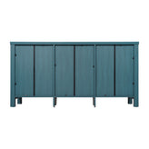Dion Teal 59 Inch Modern Kitchen and Dining Room Buffet Sideboard Storage Cabinet, Engineered Wood with 2 Tempered Glass Doors, 2 Drawers, Open Shelf