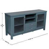Dion Teal 59 Inch Modern Kitchen and Dining Room Buffet Sideboard Storage Cabinet, Engineered Wood with 2 Tempered Glass Doors, 2 Drawers, Open Shelf