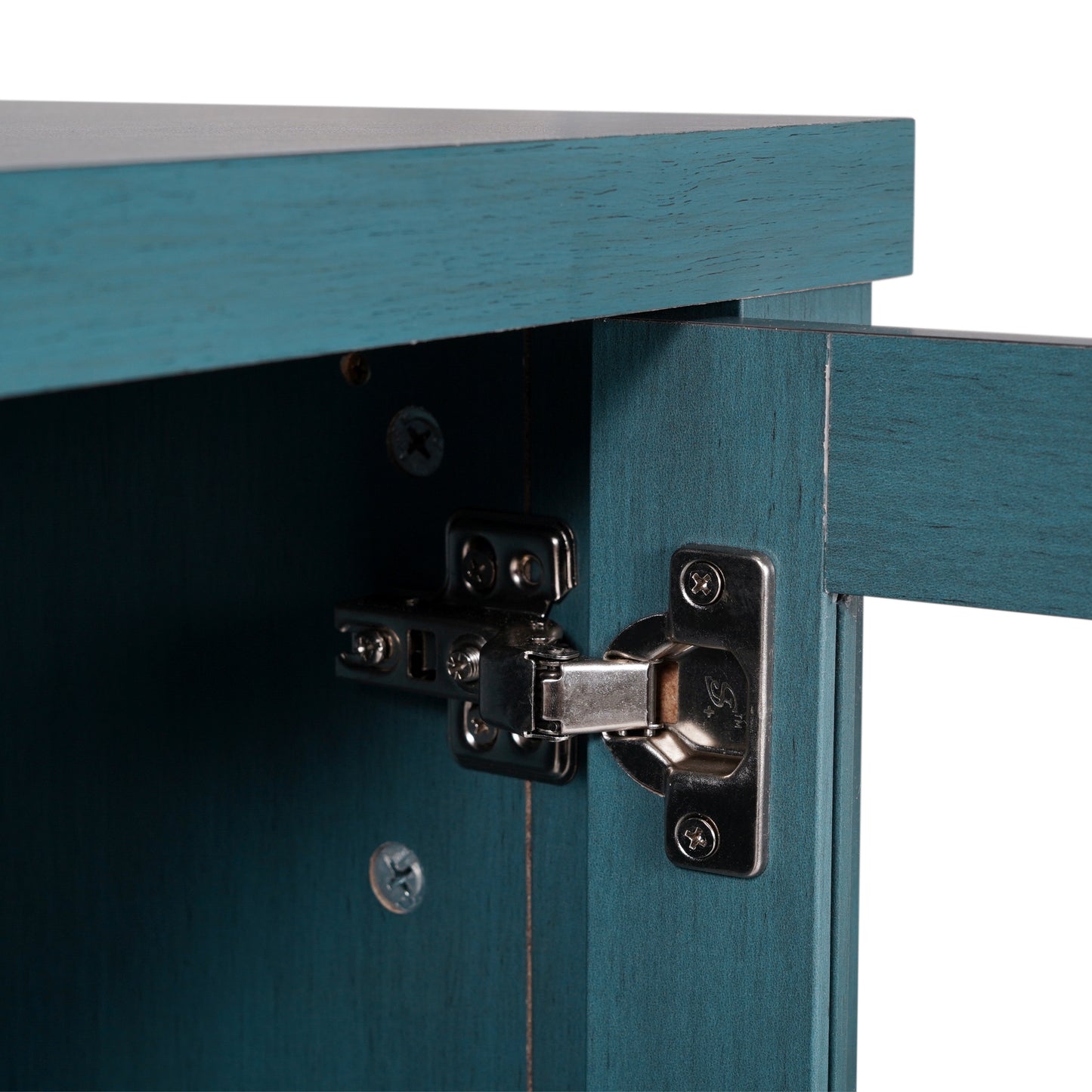 Dion Teal 59 Inch Modern Kitchen and Dining Room Buffet Sideboard Storage Cabinet, Engineered Wood with 2 Tempered Glass Doors, 2 Drawers, Open Shelf