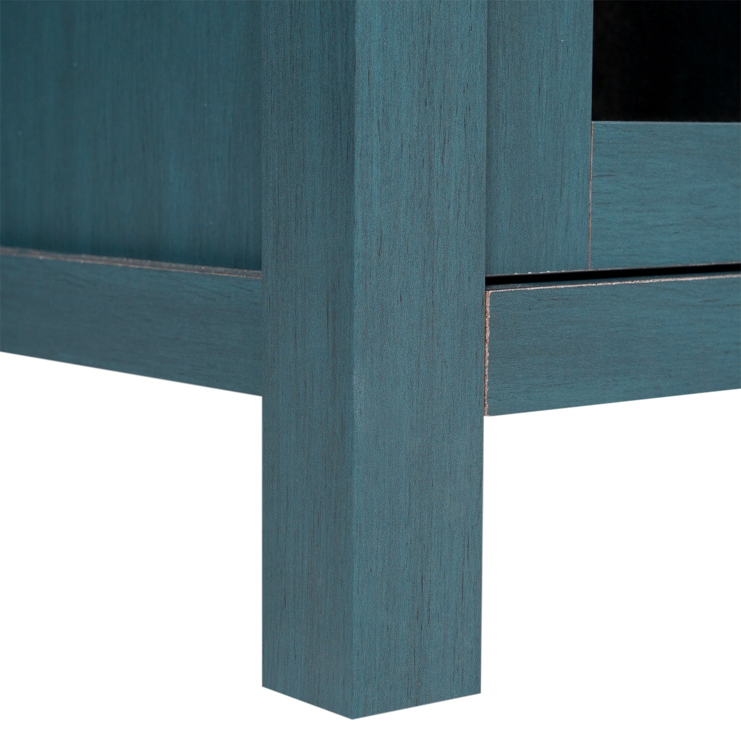 Dion Teal 59 Inch Modern Kitchen and Dining Room Buffet Sideboard Storage Cabinet, Engineered Wood with 2 Tempered Glass Doors, 2 Drawers, Open Shelf