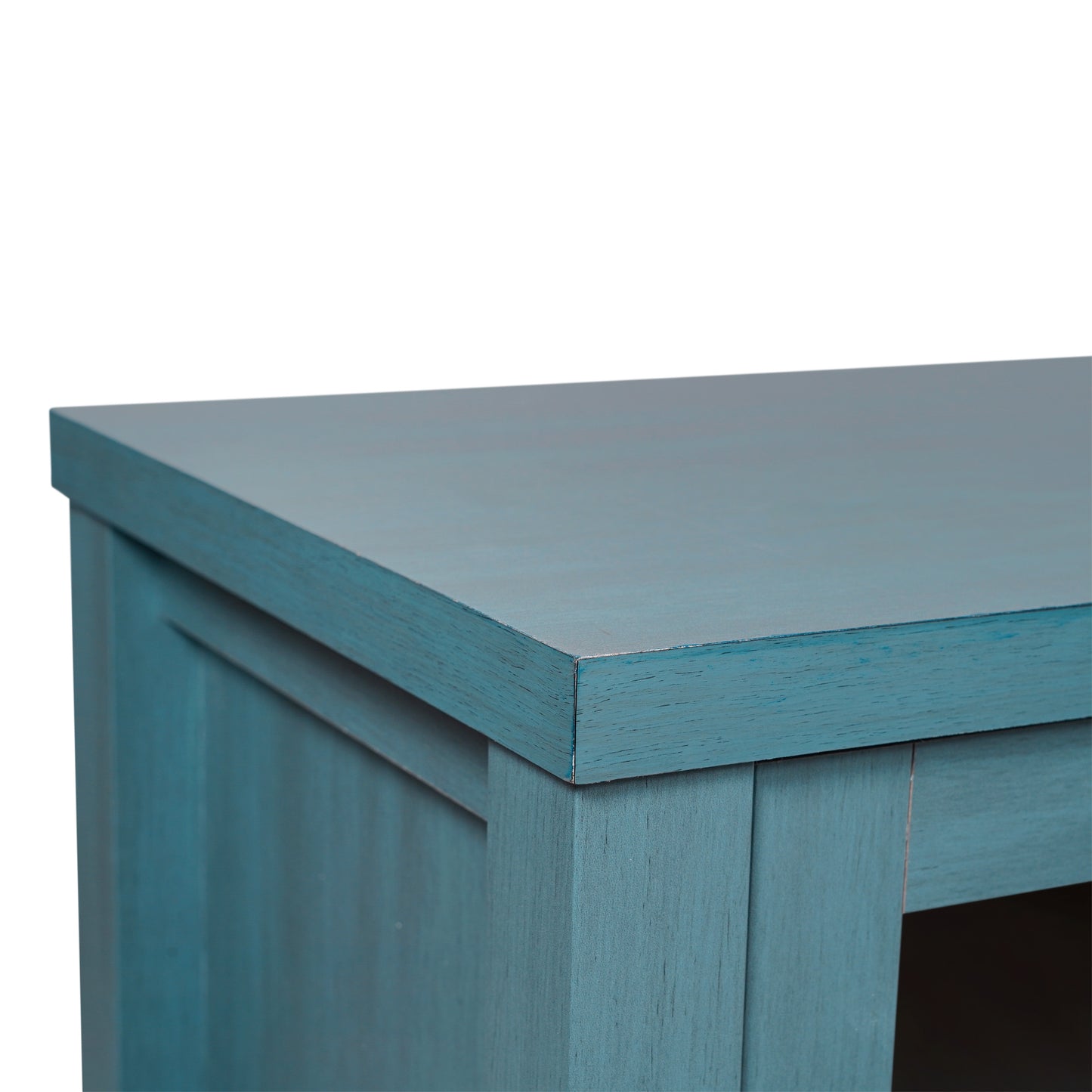 Dion Teal 59 Inch Modern Kitchen and Dining Room Buffet Sideboard Storage Cabinet, Engineered Wood with 2 Tempered Glass Doors, 2 Drawers, Open Shelf