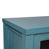 Dion Teal 59 Inch Modern Kitchen and Dining Room Buffet Sideboard Storage Cabinet, Engineered Wood with 2 Tempered Glass Doors, 2 Drawers, Open Shelf