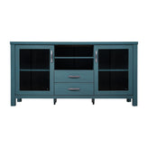 Dion Teal 59 Inch Modern Kitchen and Dining Room Buffet Sideboard Storage Cabinet, Engineered Wood with 2 Tempered Glass Doors, 2 Drawers, Open Shelf