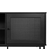 Malaki Mid-Century Modern 65 Inch TV Stand with 2 Rattan Soft Close Doors and Fixed Center Shelf, TV Stand for up to 70" TV's in Black