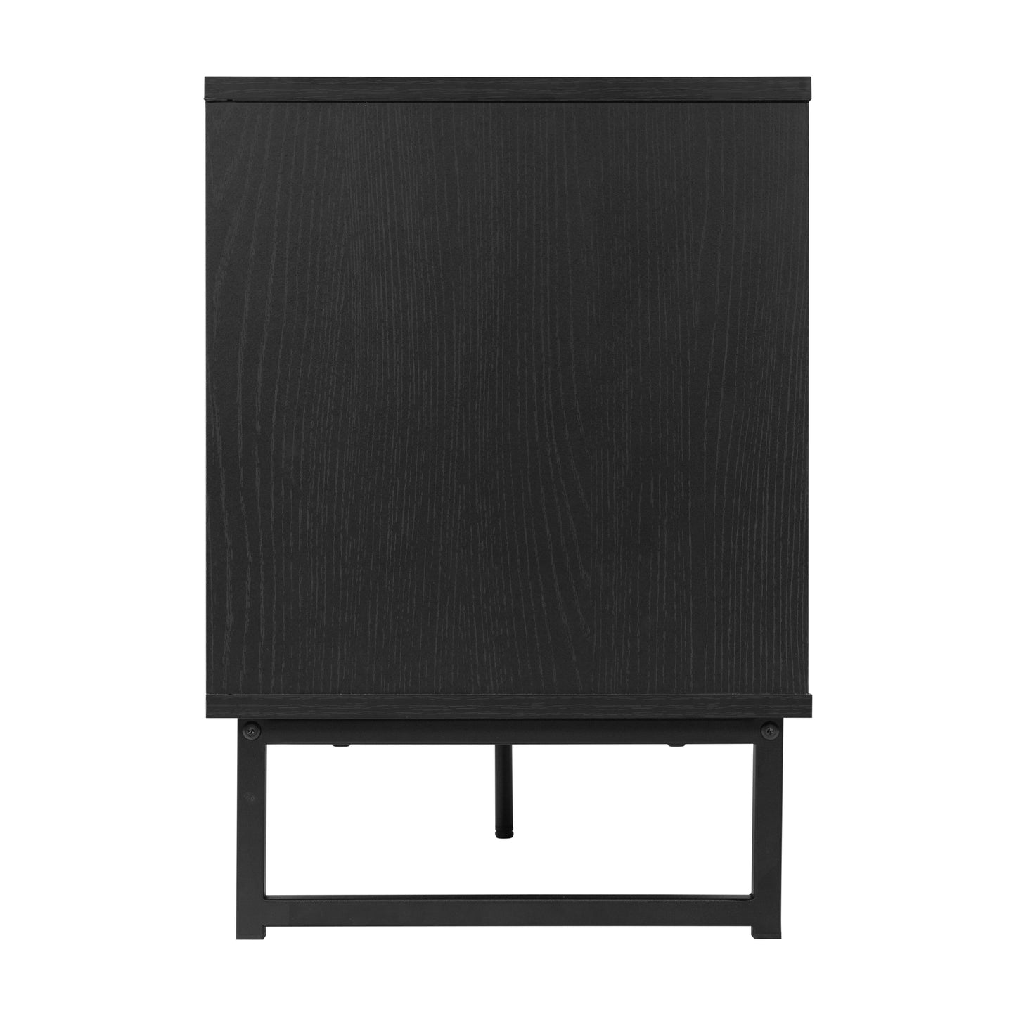 Malaki Mid-Century Modern 65 Inch TV Stand with 2 Rattan Soft Close Doors and Fixed Center Shelf, TV Stand for up to 70" TV's in Black