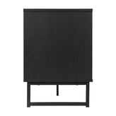 Malaki Mid-Century Modern 65 Inch TV Stand with 2 Rattan Soft Close Doors and Fixed Center Shelf, TV Stand for up to 70" TV's in Black