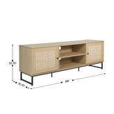 Malaki Mid-Century Modern 65 Inch TV Stand with 2 Rattan Soft Close Doors and Fixed Center Shelf, TV Stand for up to 70" TV's in Natural