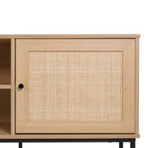 Malaki Mid-Century Modern 65 Inch TV Stand with 2 Rattan Soft Close Doors and Fixed Center Shelf, TV Stand for up to 70" TV's in Natural
